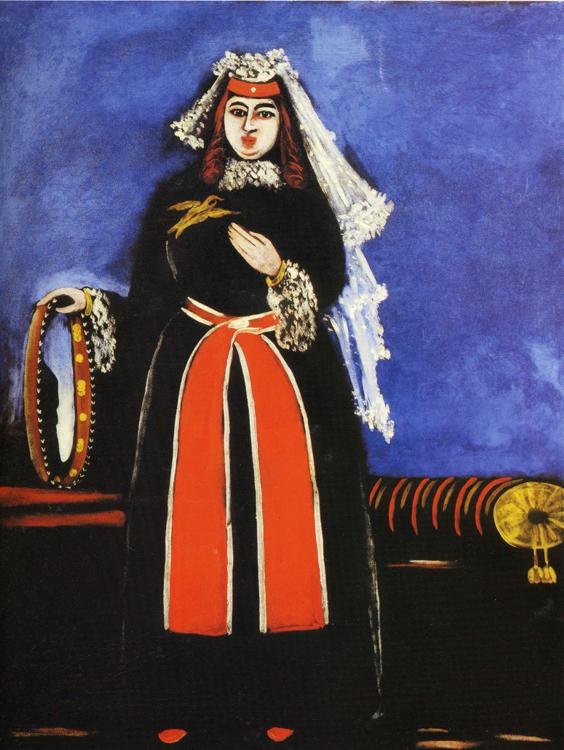 Eine georgische Frau mit Tamburin von Niko Pirosmani