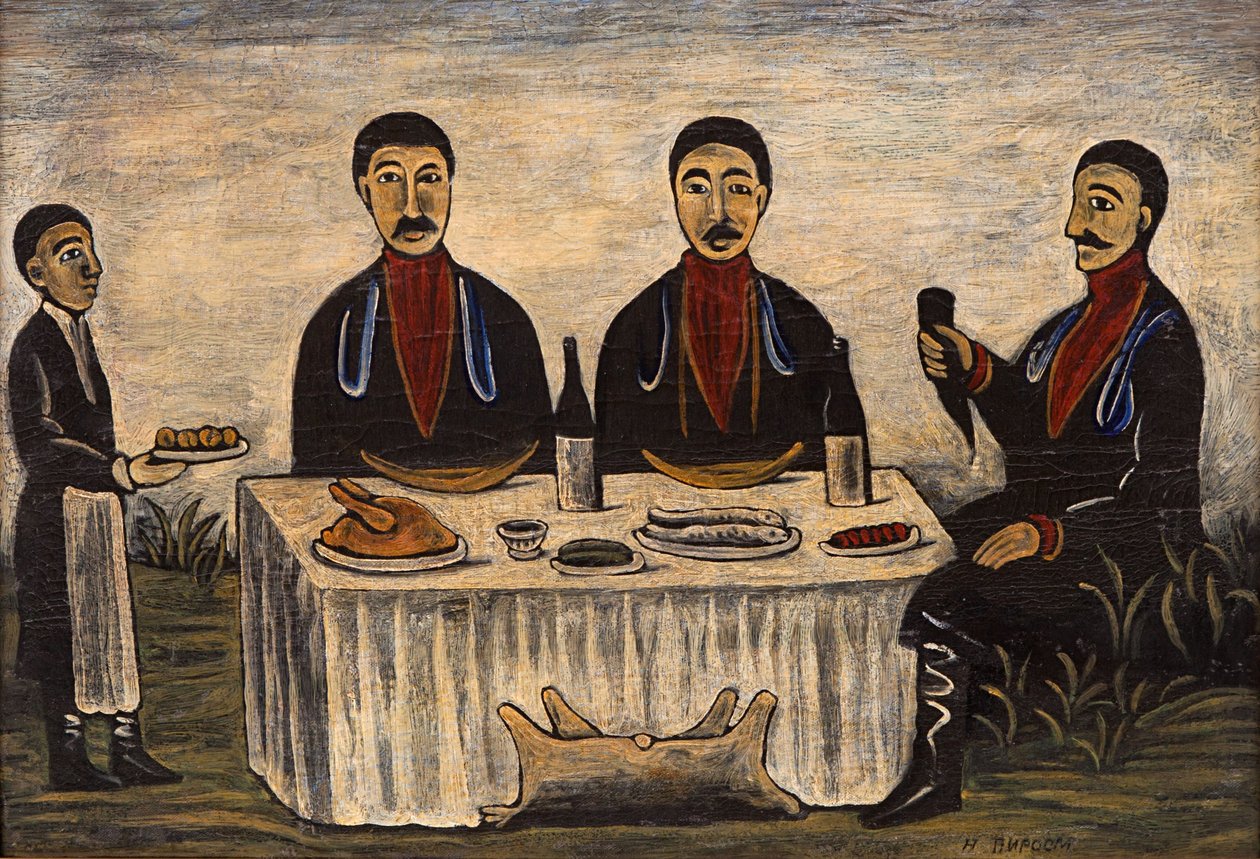 Drei Männer beim Abendessen von Niko Pirosmani