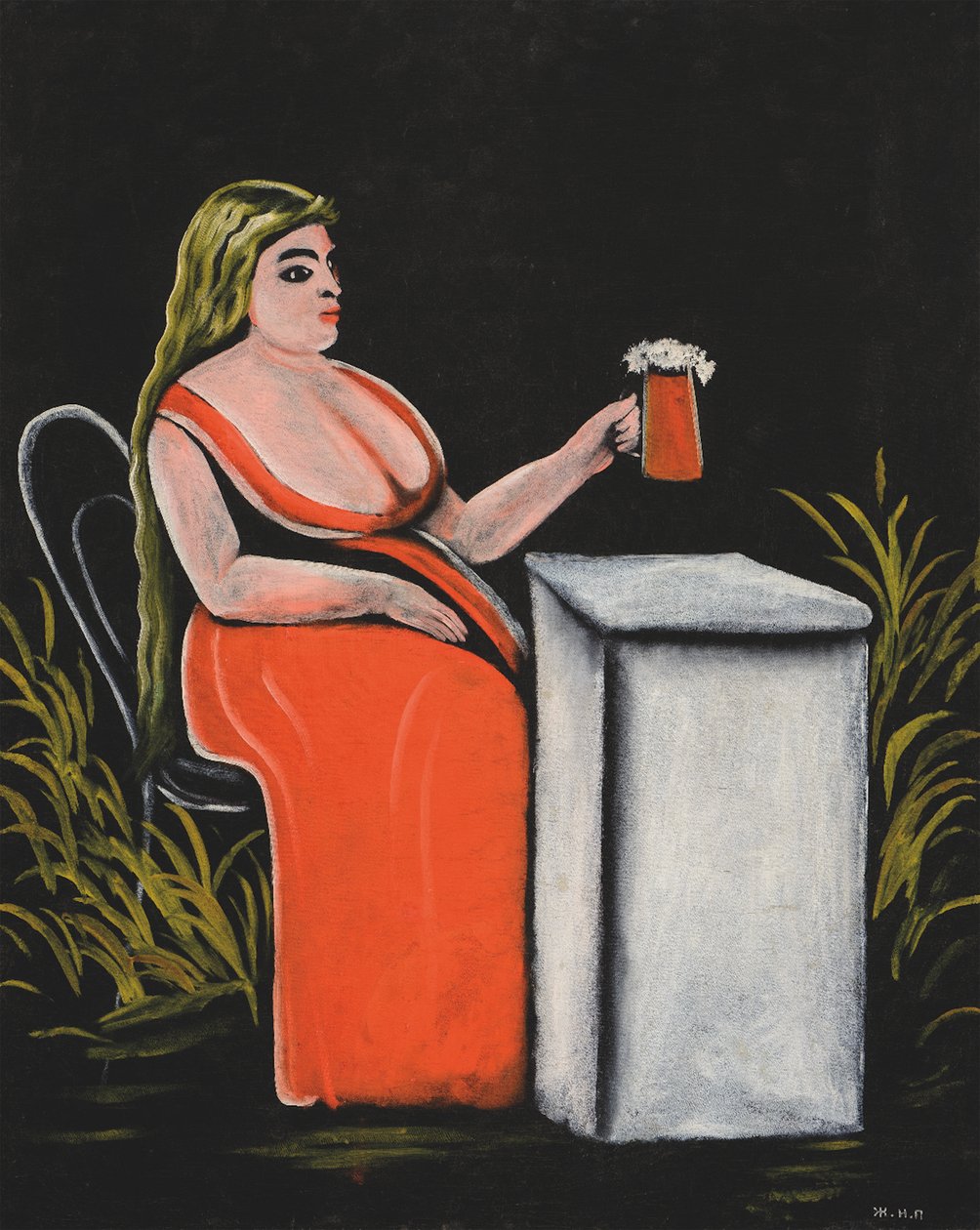 Frau mit einem Bierkrug von Niko Pirosmani