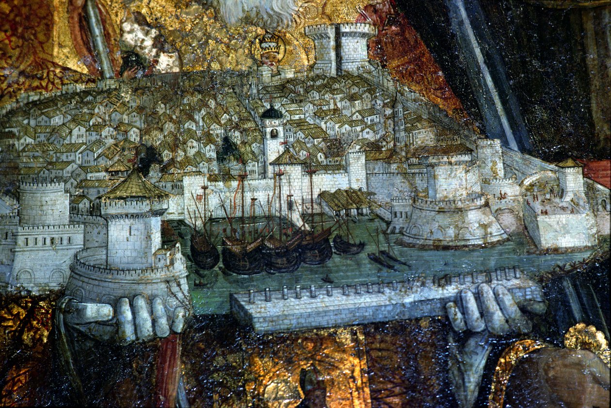 Die ummauerte Stadt getragen von St. Blasius (Detail) von Nikola Bozidarovic