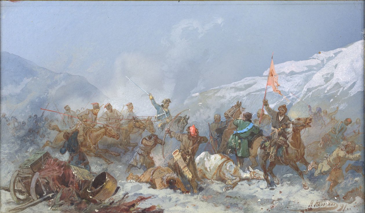 Kampf mit Pugatschows Truppen, 1891 von Nikolai Nikolayevich Karasin