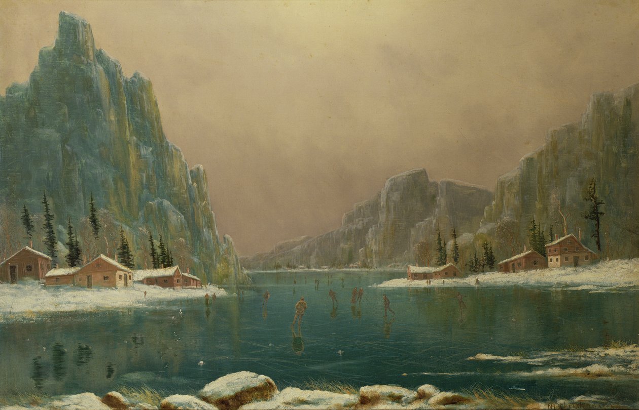 Figuren beim Schlittschuhlaufen auf einem See von Nils Hans Christiansen