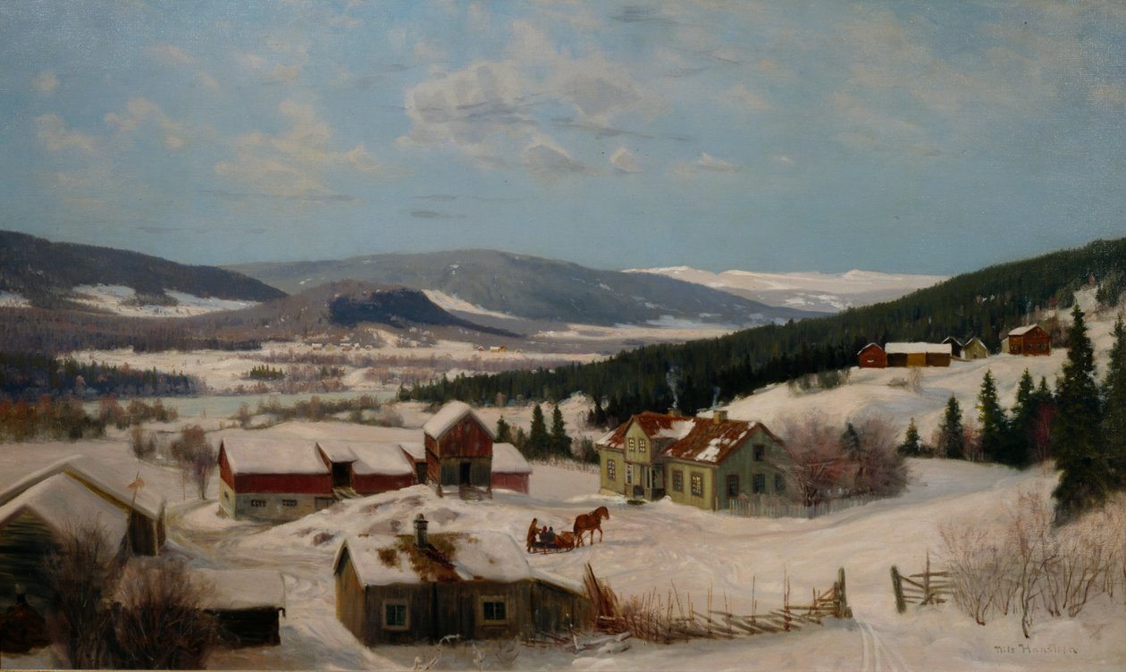 Bauernhof in Winterlandschaft von Nils Hansteen