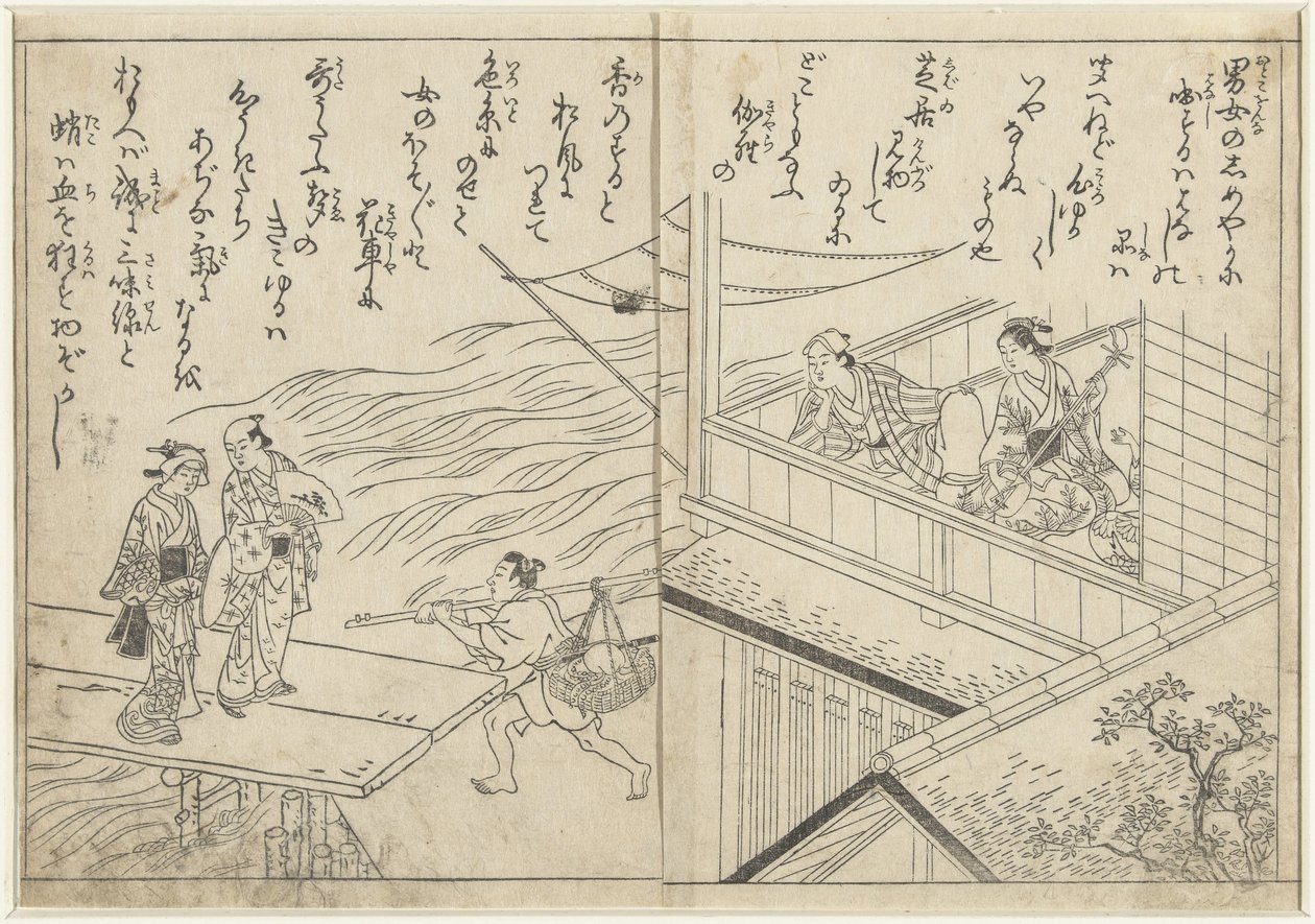 Teehaus an einem Fluss von Nishikawa Sukenobu (attributed to)