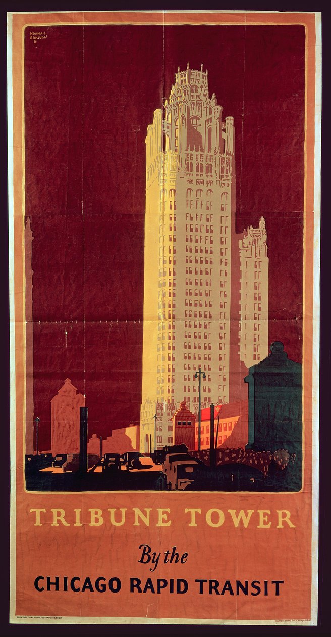 Tribune Tower, veröffentlicht von der Chicago Rapid Transit Company, USA, 1925 von Norman Erickson