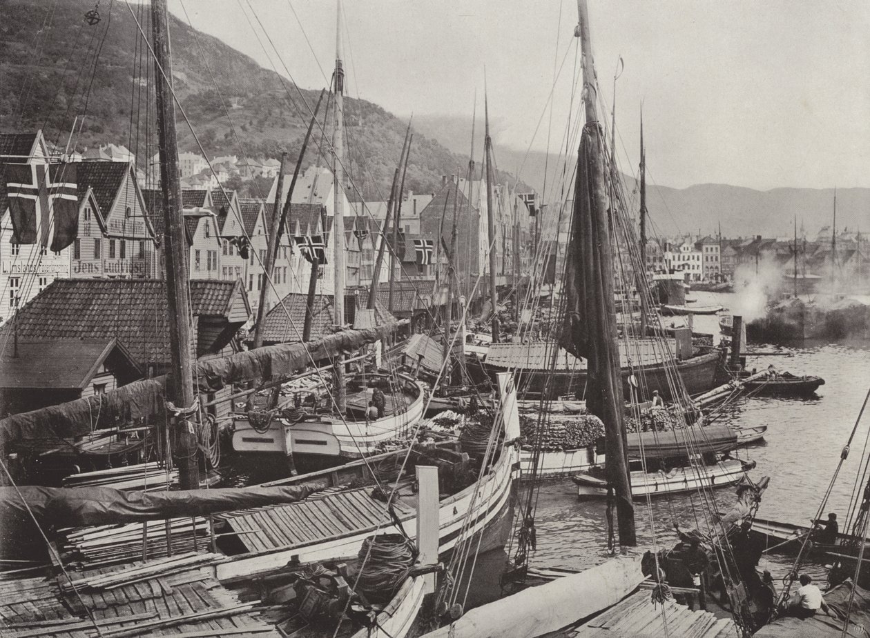 Blick auf den Hafen von Bergen von Norwegian Photographer