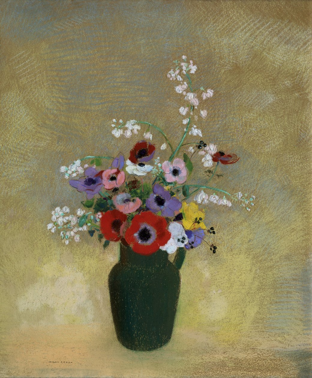 Große grüne Vase mit gemischten Blumen von Odilon Redon