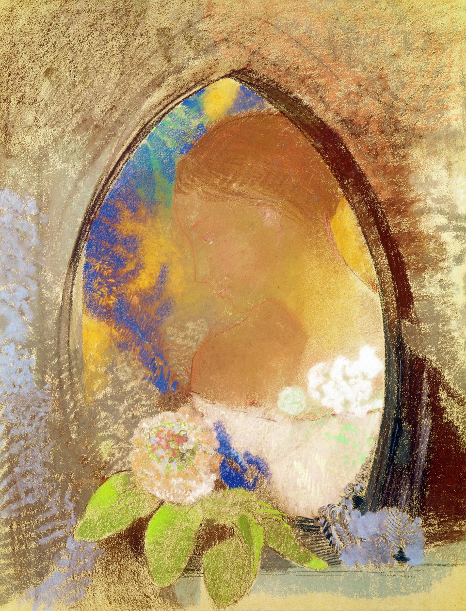Porträt mit Blumen von Odilon Redon