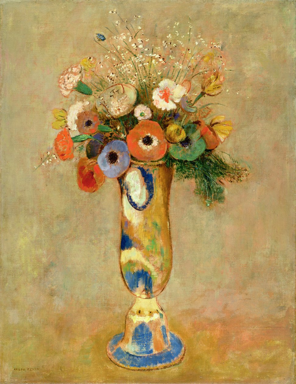 Blumen in einer bemalten Vase von Odilon Redon