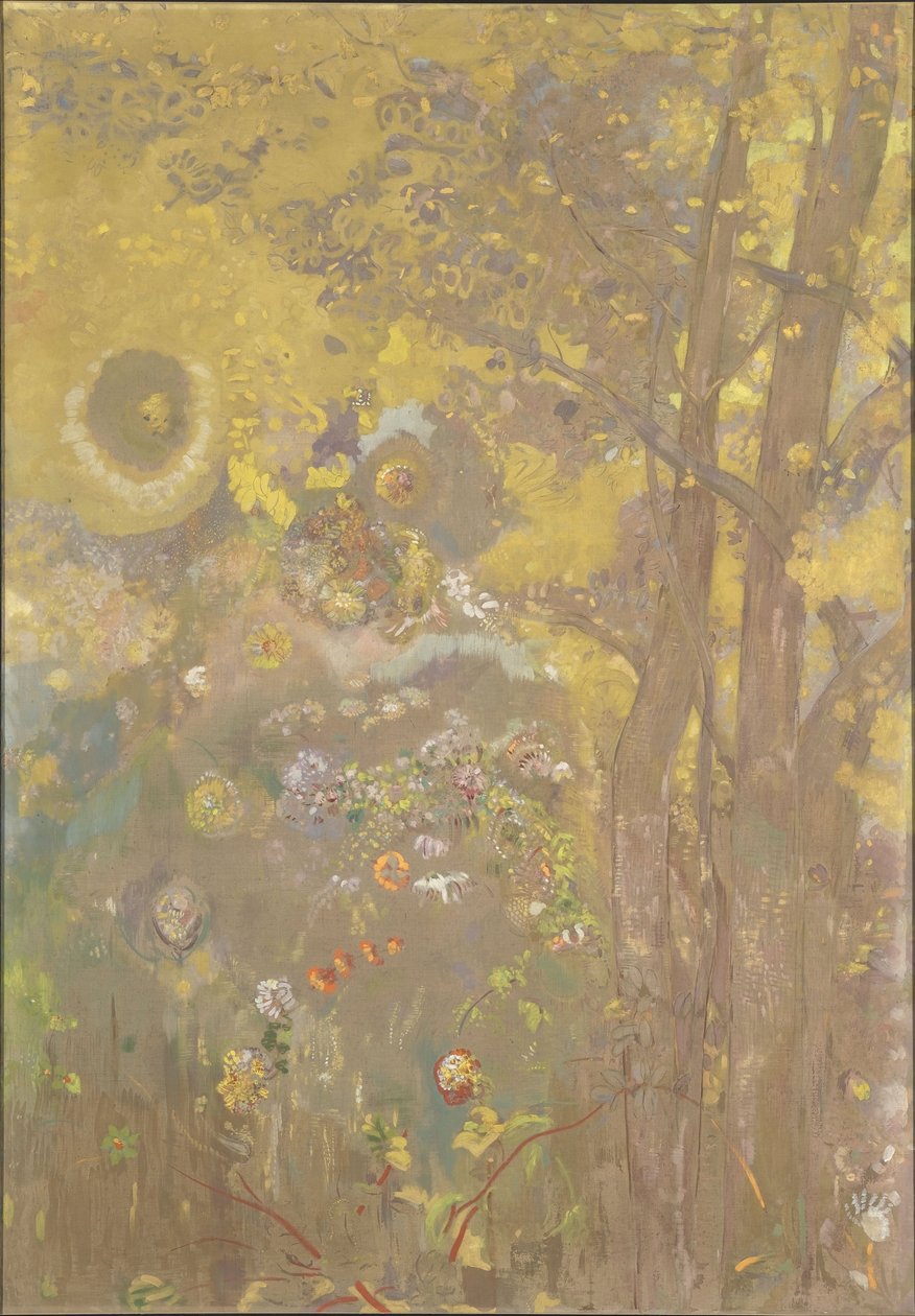 Bäume auf gelbem Hintergrund, 1901 von Odilon Redon