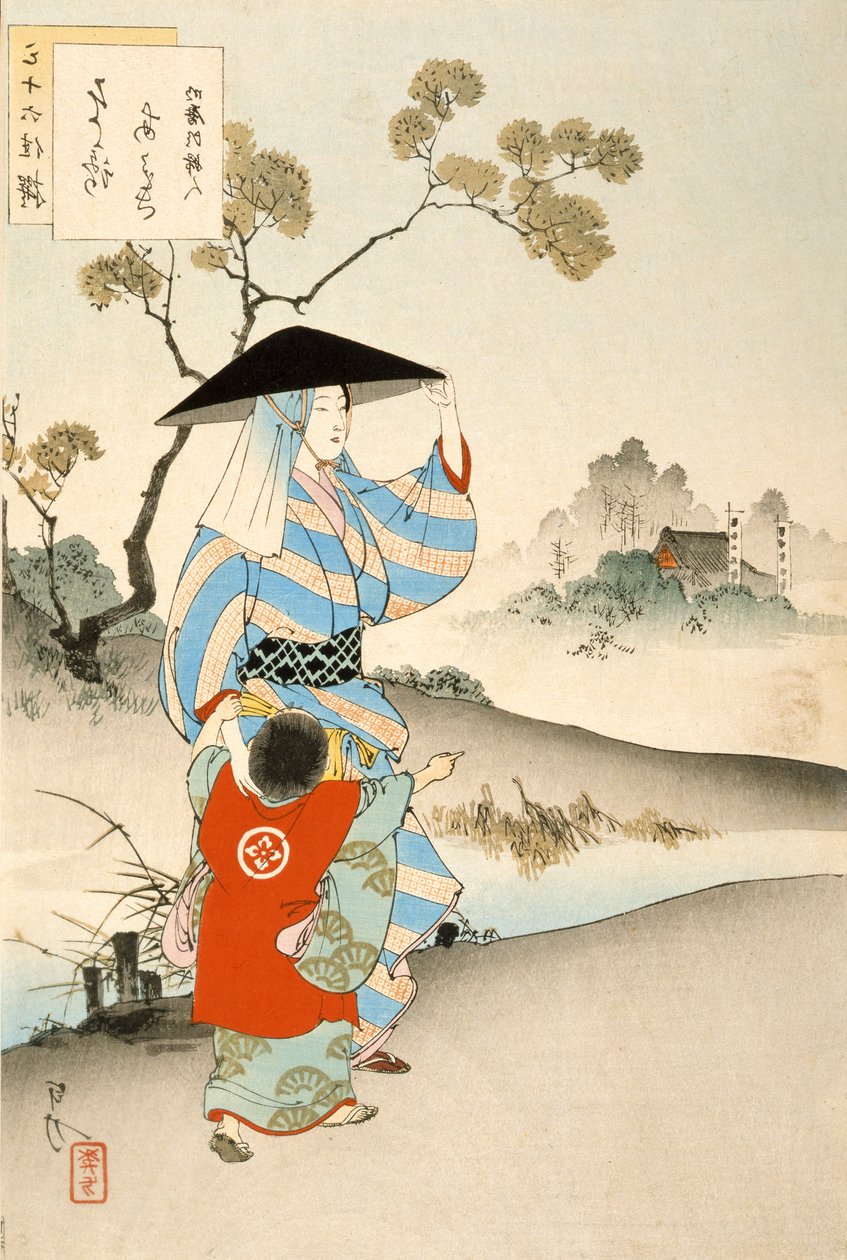 Frau und Kind (Farbholzschnitt) von Ogata Gekko