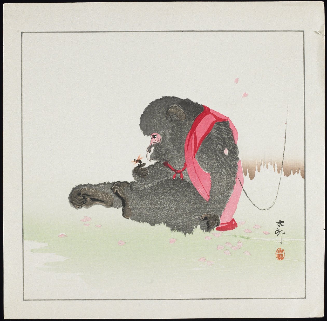 Affe fängt eine Biene, vor 1912 von Ohara Koson