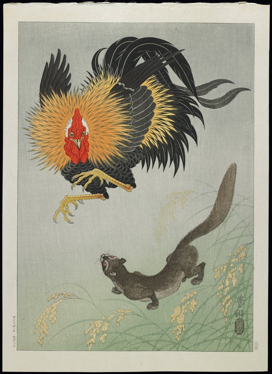 Hahn und Wiesel, 1930er von Ohara Koson