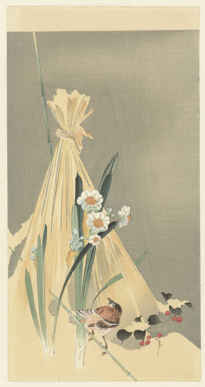 Singvogel bei Heubündel von Ohara Koson (attributed to)