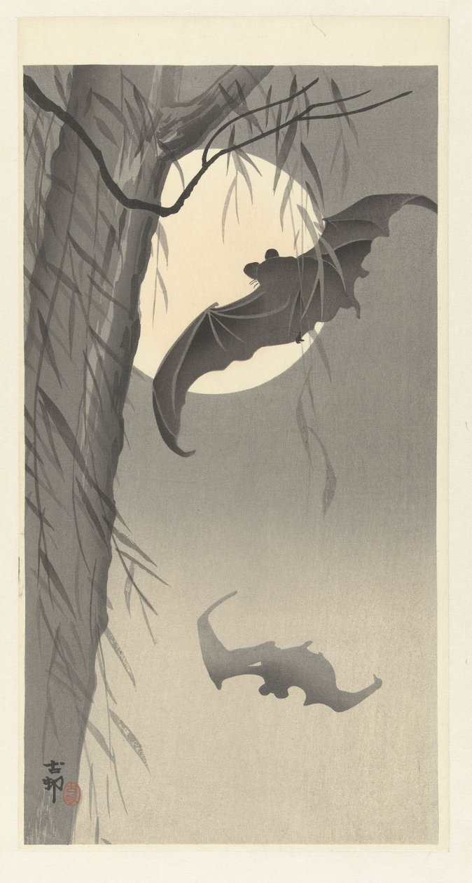 Fledermäuse und Vollmond von Ohara Koson