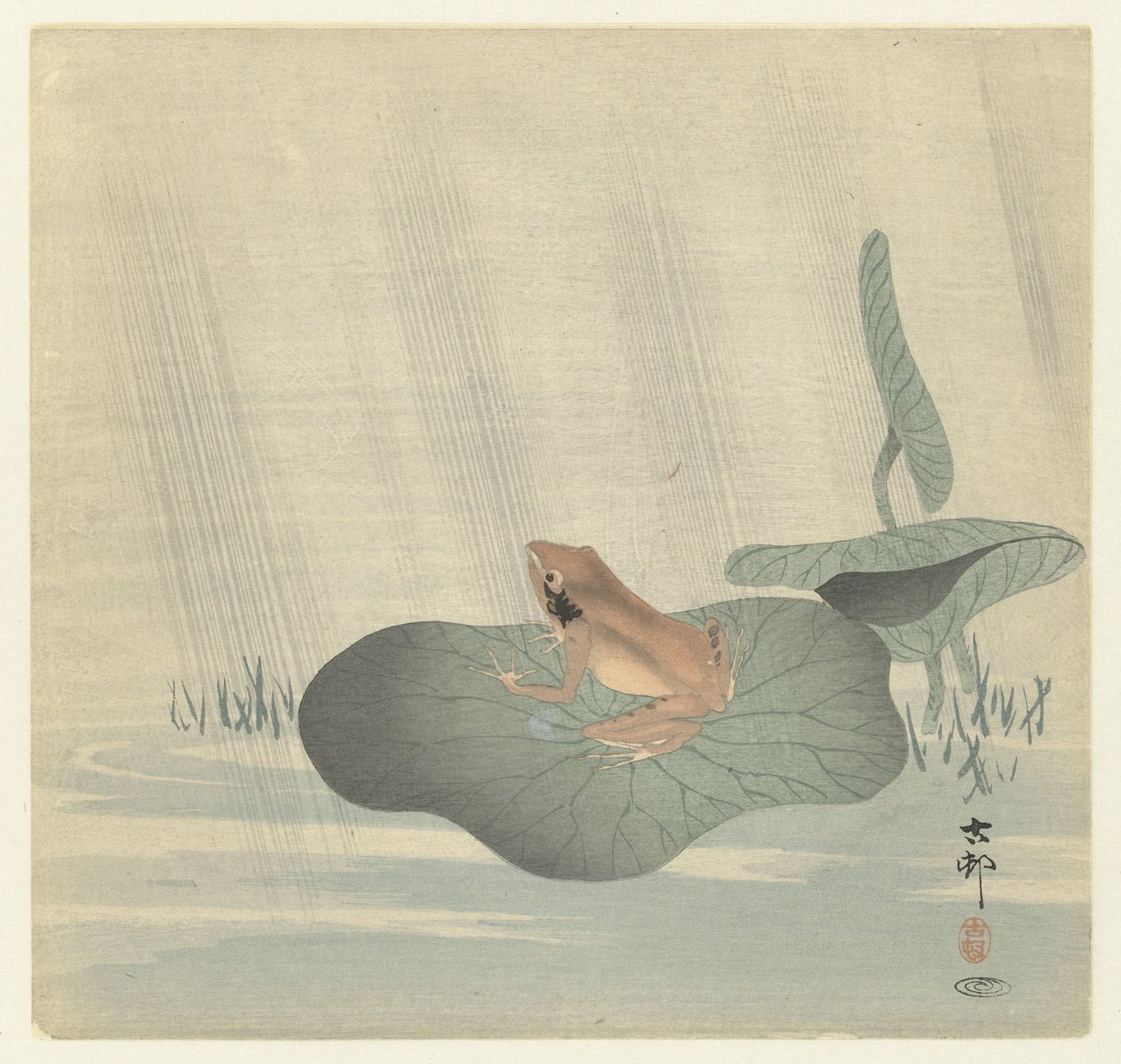 Frosch auf Lotusblatt von Ohara Koson