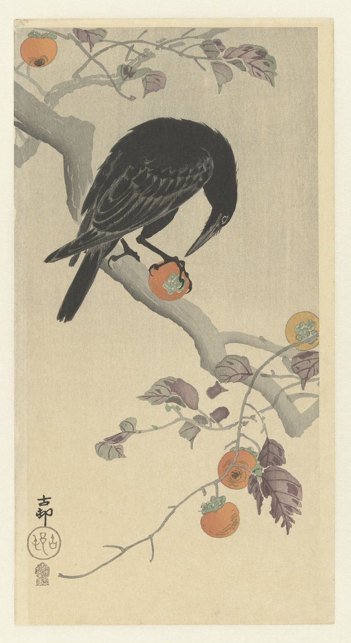 Krähe mit Kakifrucht von Ohara Koson
