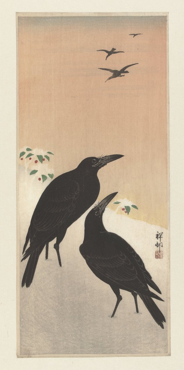 Krähen im Schnee von Ohara Koson