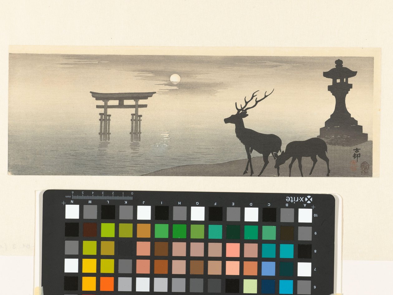 Landschaft mit Torii und Hirschen von Ohara Koson