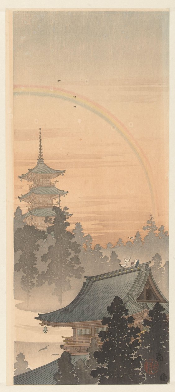 Pagode und Regenbogen von Ohara Koson