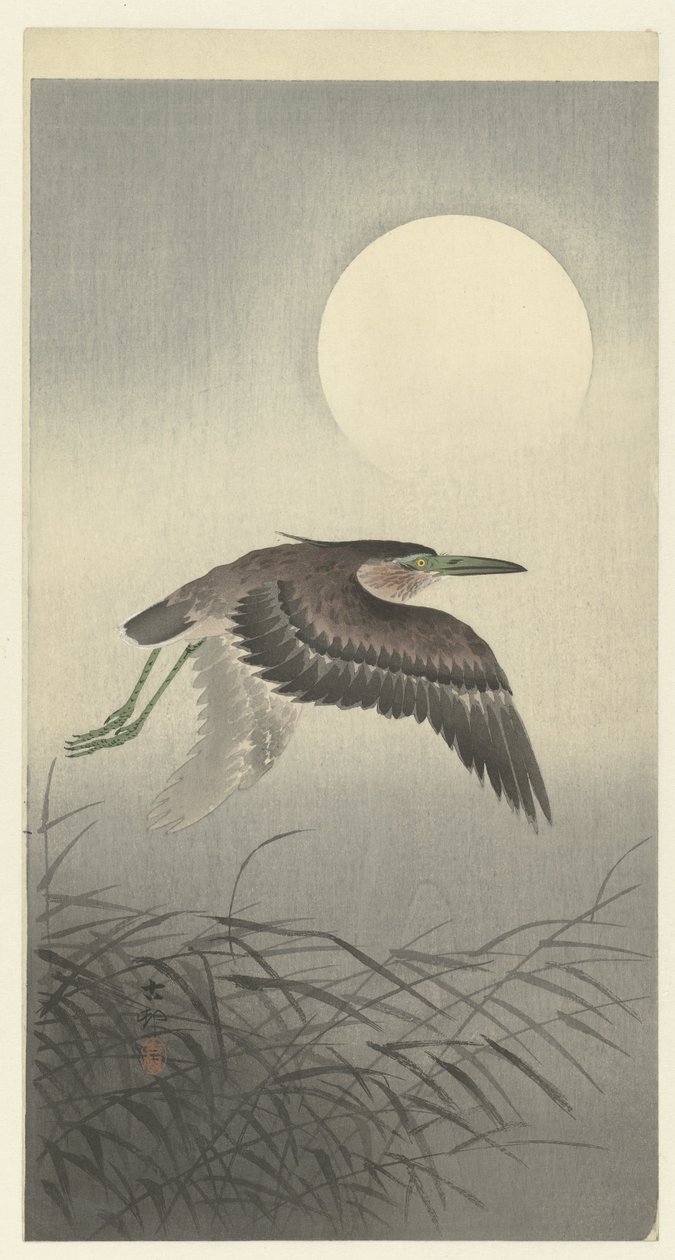 Reiher bei Vollmond von Ohara Koson