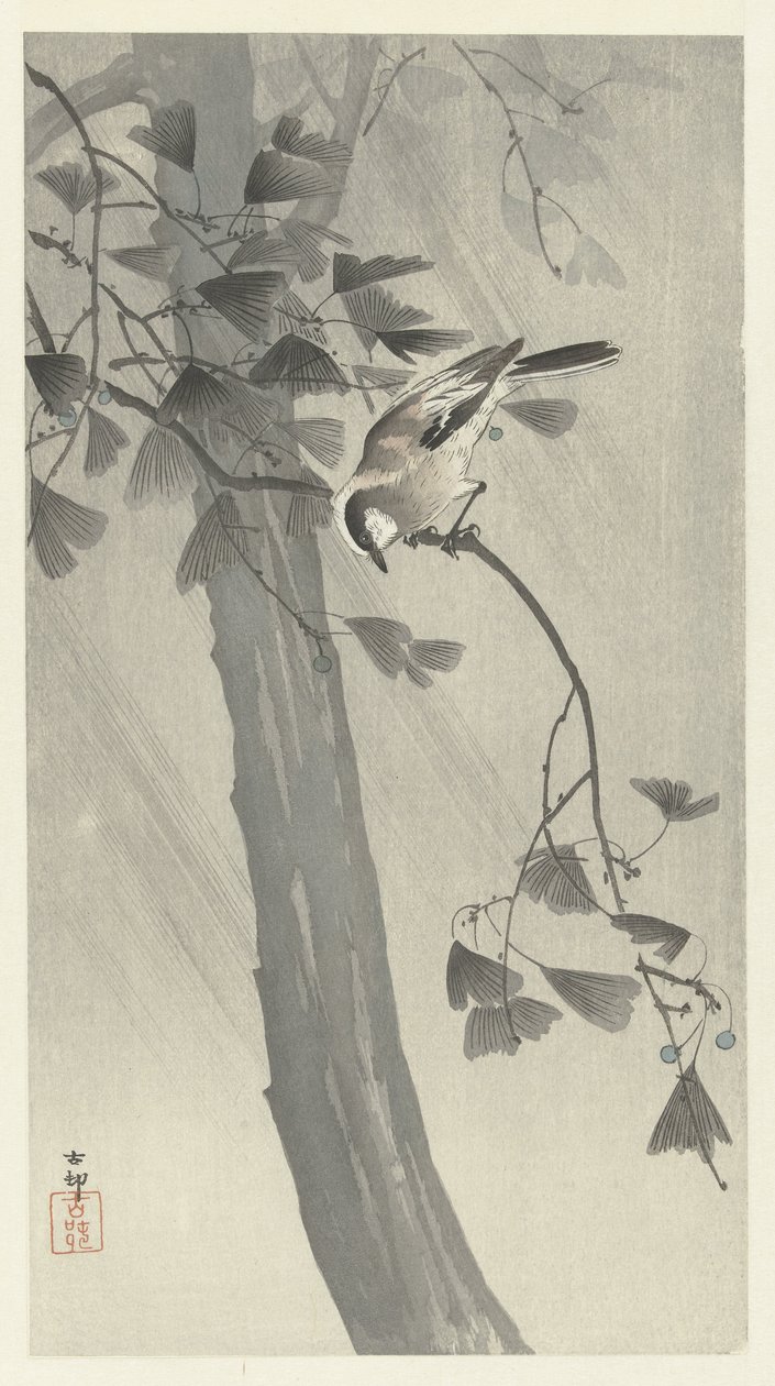 Schwanzmeise im Sturm von Ohara Koson