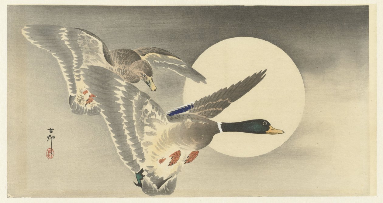 Zwei Enten bei Vollmond von Ohara Koson