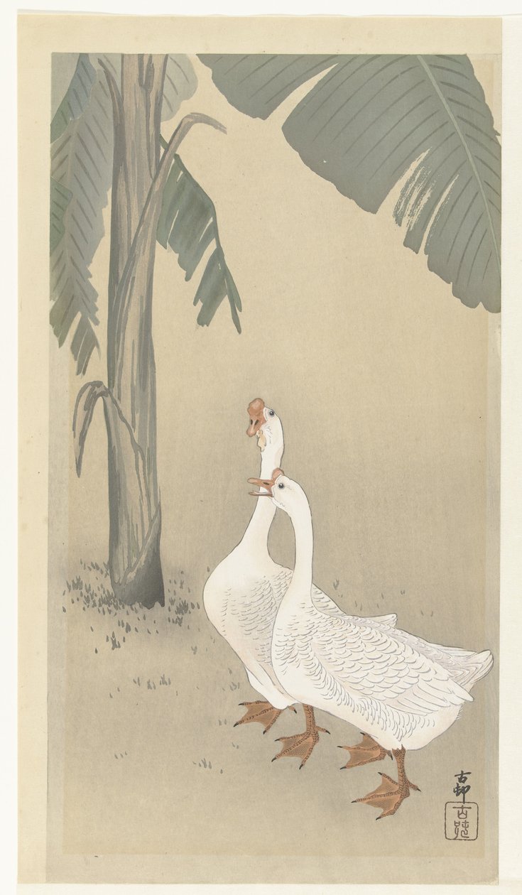 Zwei Gänse bei Bananenbaum von Ohara Koson