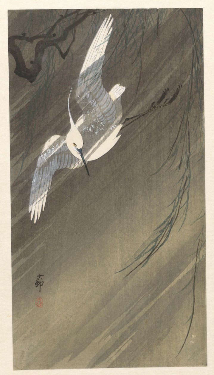 Silberreiher im Sturm von Ohara Koson