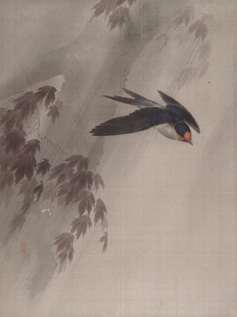 Eine Schwalbe im Regen, ca. 1891-92 von Okada Baison