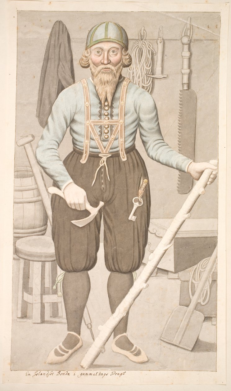 Ein isländischer Bauer in altmodischer Tracht von Olavius