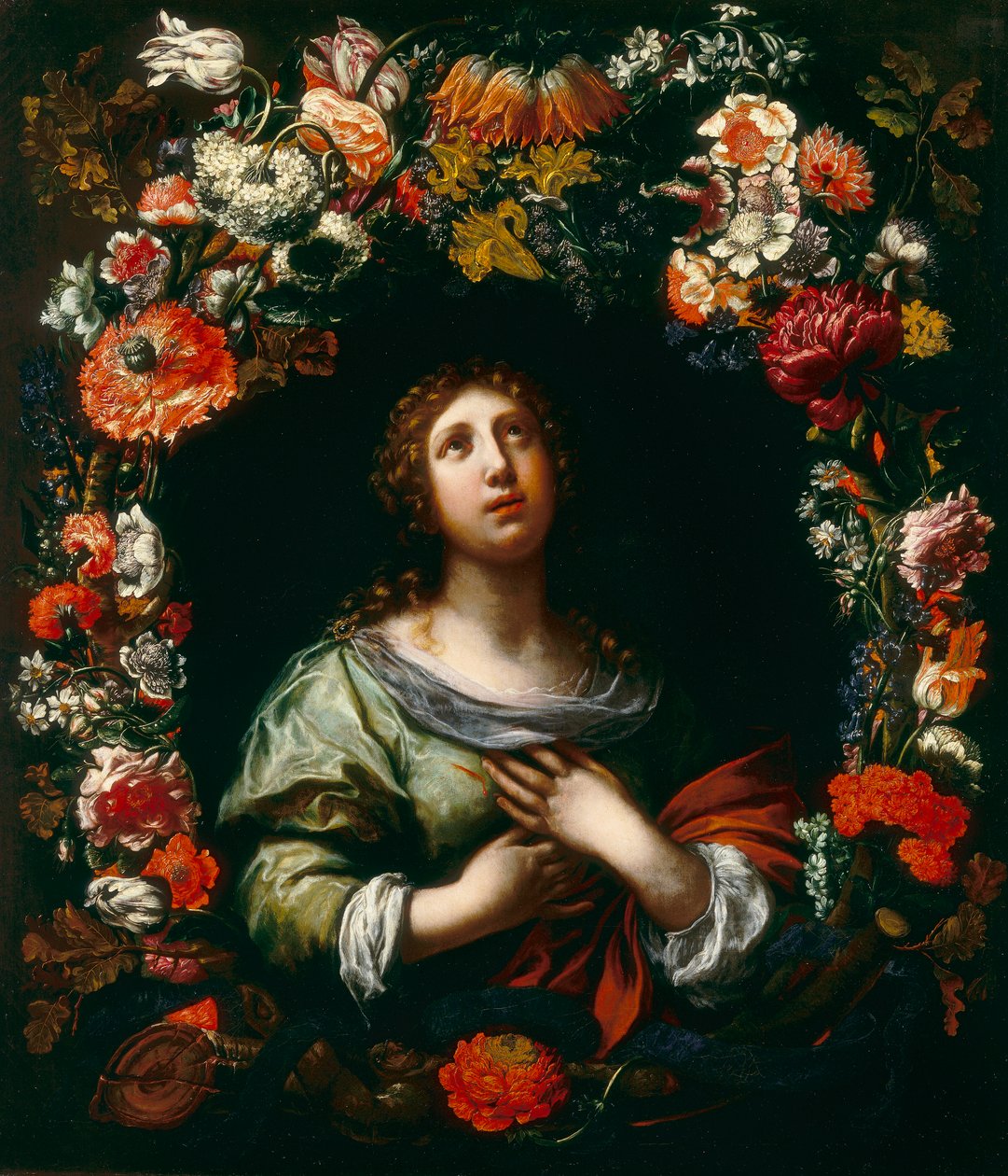 Heilige Agatha aus einer Blumengirlande auftauchend von Onorio and Scacciati Marinari