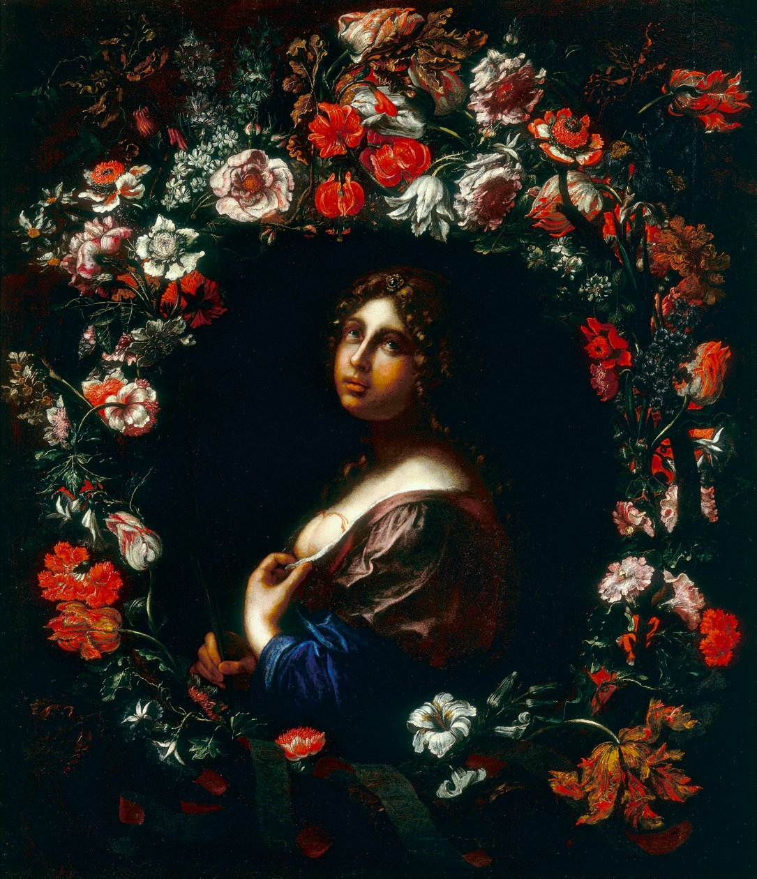 Heilige Agatha in einem Blumengirlande von Onorio and Scacciati Marinari