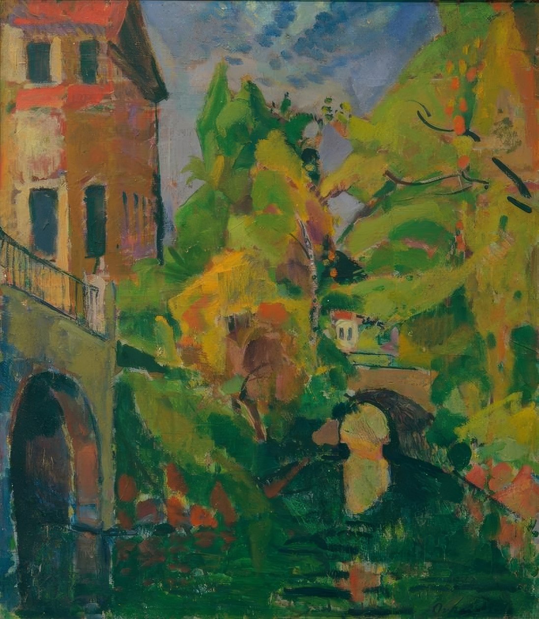 Königsalleebrücke mit Bootshaus von Oskar Moll