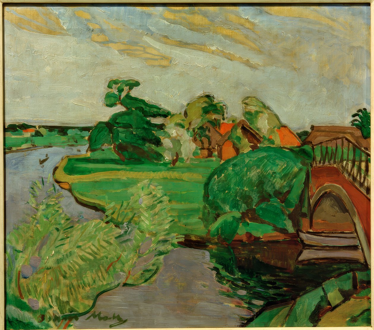 Flusslandschaft mit Brücke von Oskar Moll