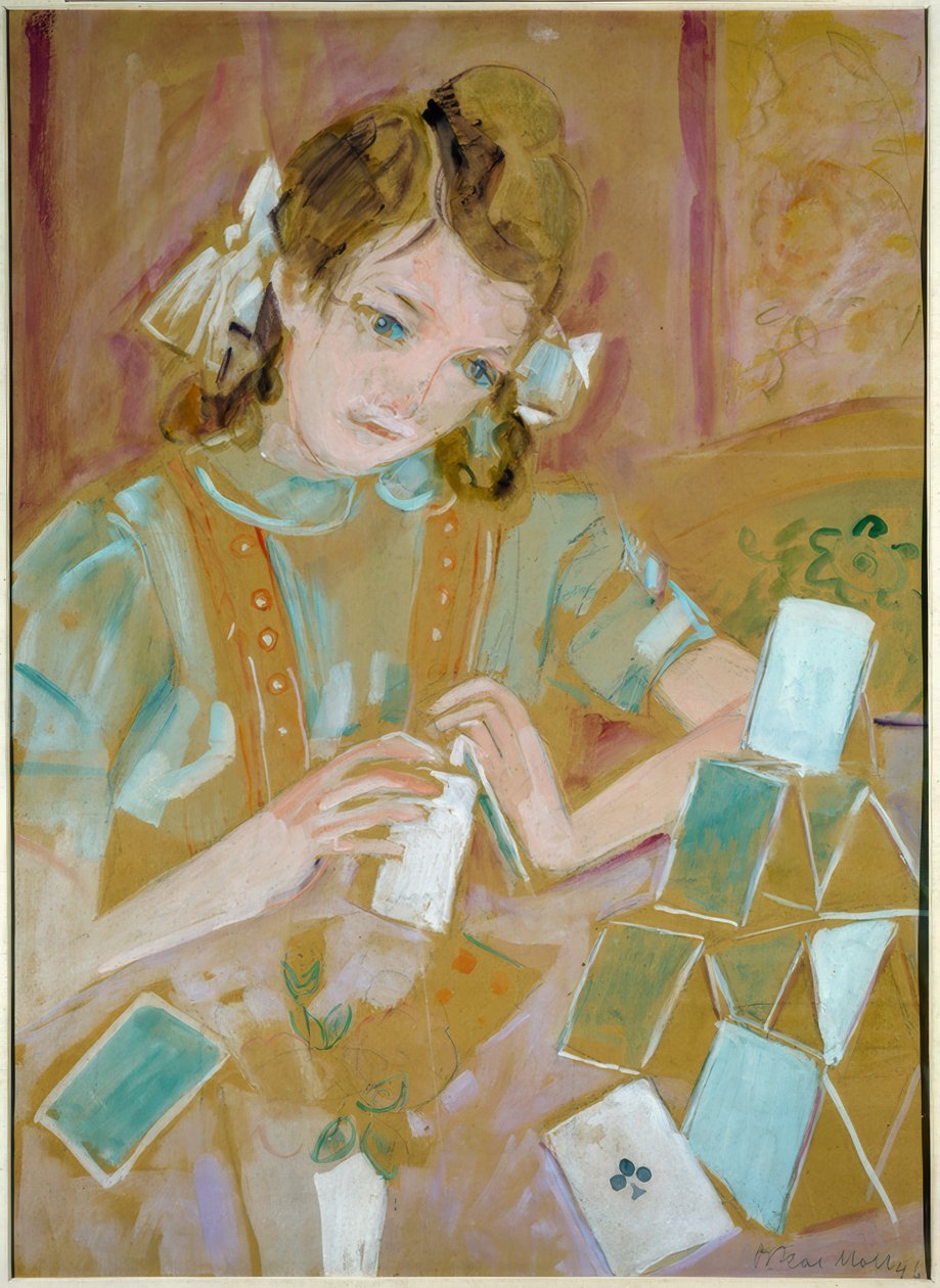 Kind mit Kartenhaus von Oskar Moll