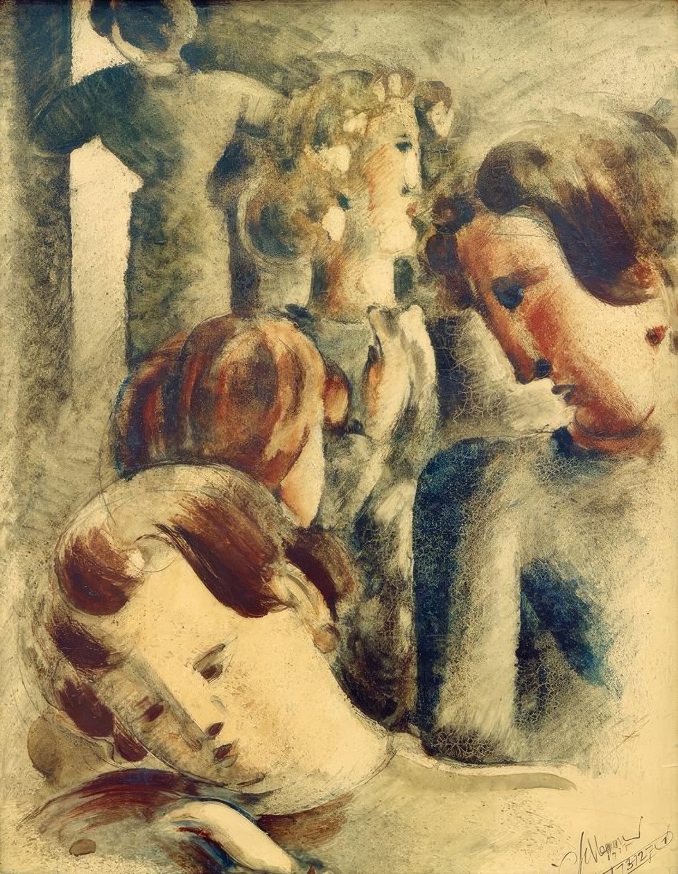 Helle Gruppe mit blauer Blonder von Oskar Schlemmer