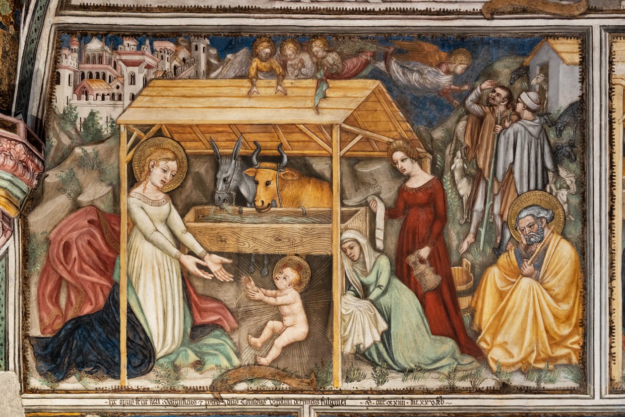 Detail einer Wand: Geburt Christi von Ottaviano Nelli