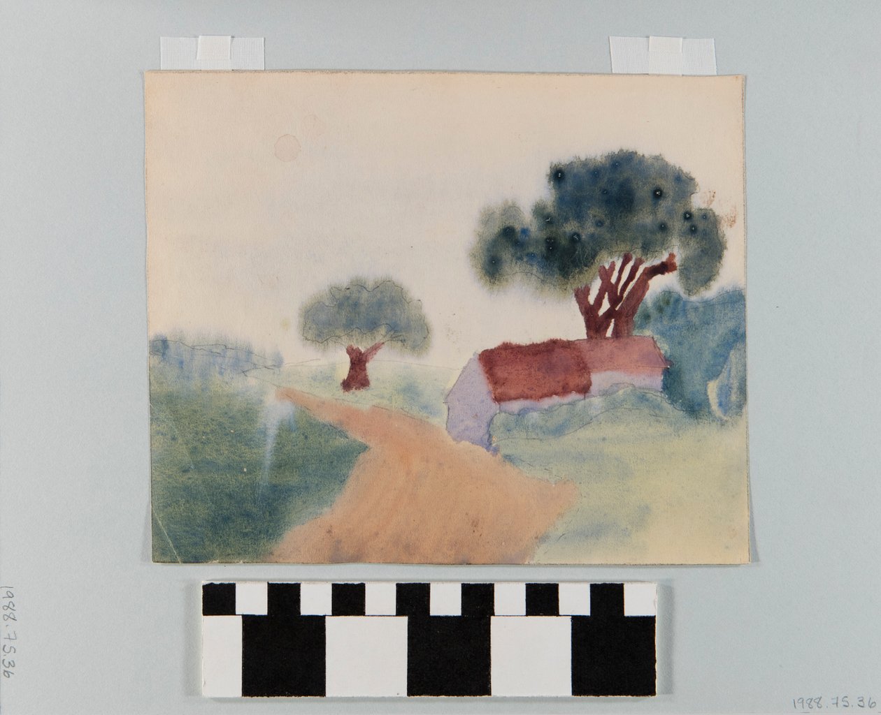 Aquarell eines kleinen Gebäudes an einer unbefestigten Straße von Otto Burian