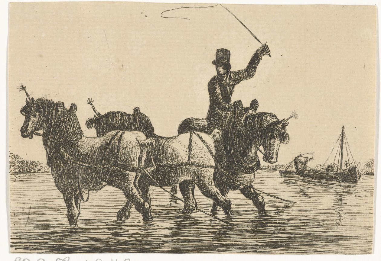 Drei Zugpferde im Wasser von Otto Baron Howen