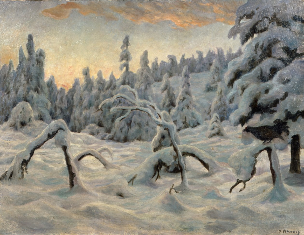 Fichtenwald nach Schneefall von Otto Henning