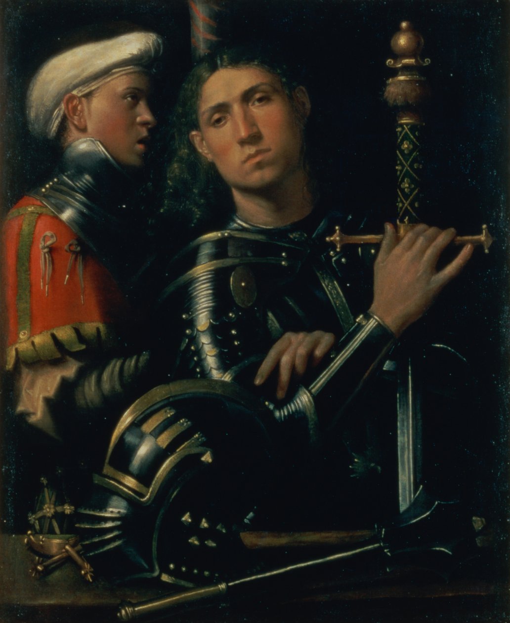Porträt eines Militärkapitäns mit seinem Knappe, ca. 1518-22 von Paolo Morando Cavazzola