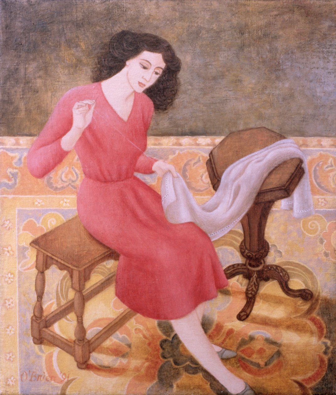 Mädchen beim Nähen, 1991 von Patricia OBrien