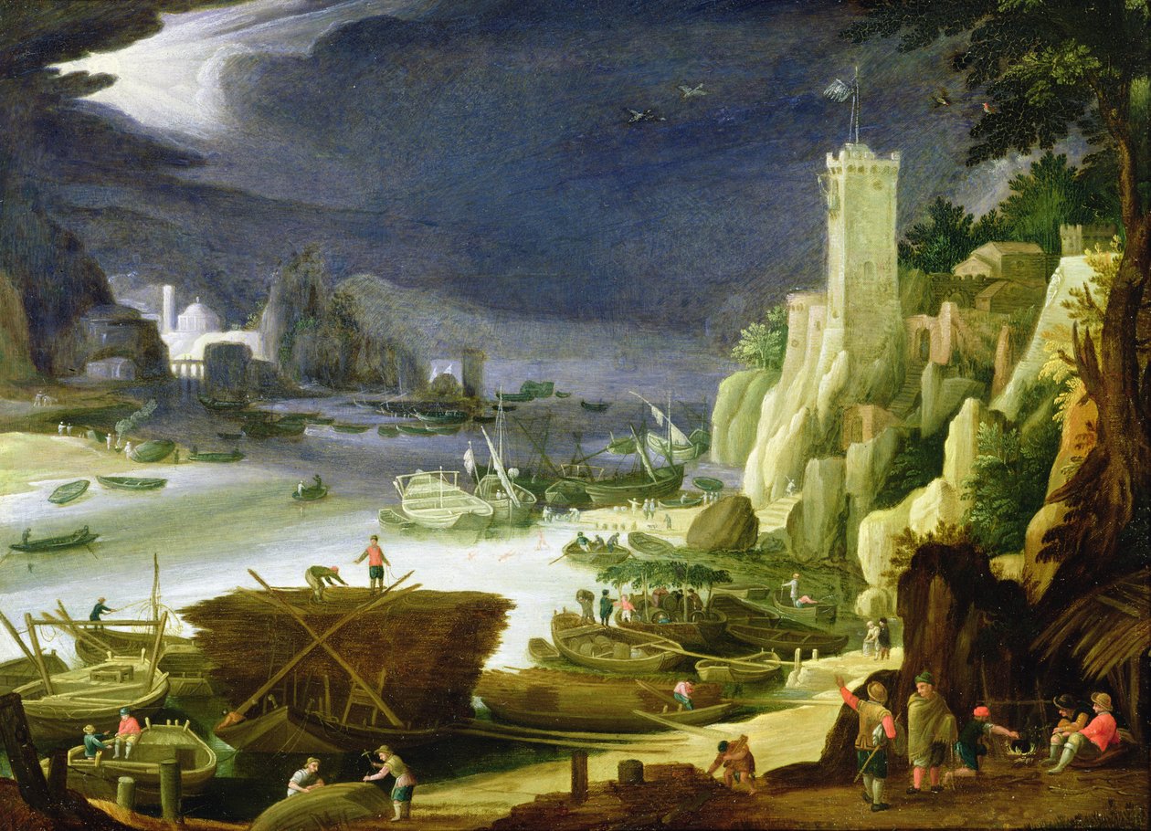 Gebirgige Mündunglandschaft (Öl auf Kupfer) von Paul Bril