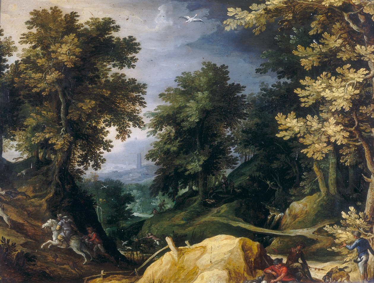 Landschaft mit Hasenjagd von Paul Bril