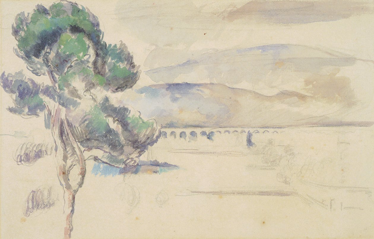 Das Tal des Arc mit Viadukt und Pinie von Paul Cézanne