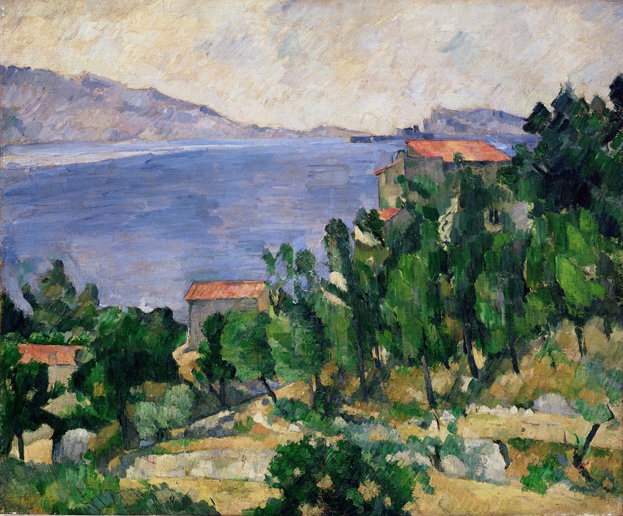 Ansicht des Mont Marseilleveyre und der Île de Maire, ca. 1882-85 von Paul Cézanne