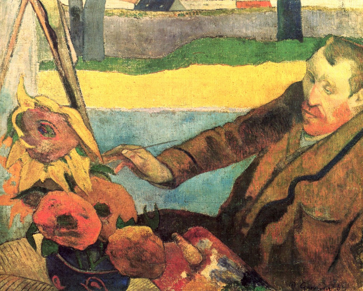 Porträt des Vincent van Gogh, Sonnenblumen malend von Paul Gauguin