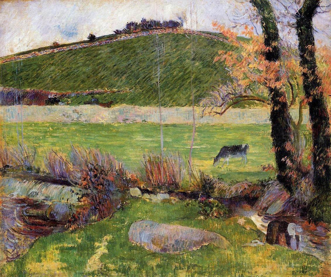 Eine Wiese am Ufer der Aven von Paul Gauguin