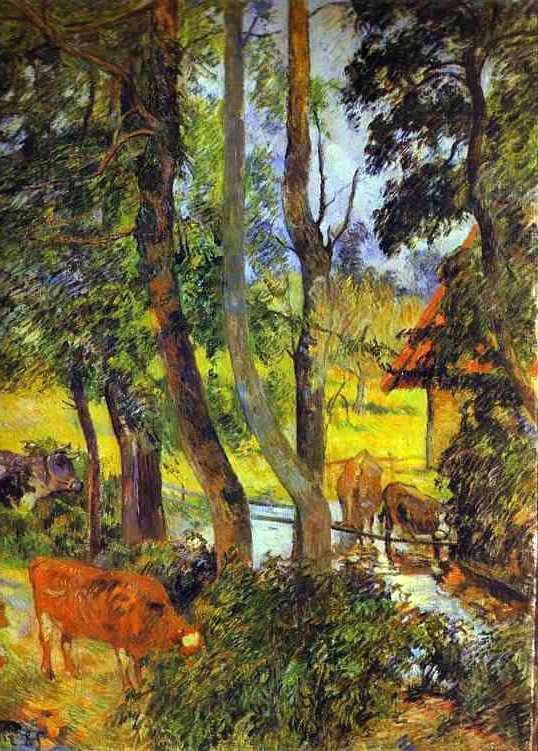 Trinkende Rinder von Paul Gauguin